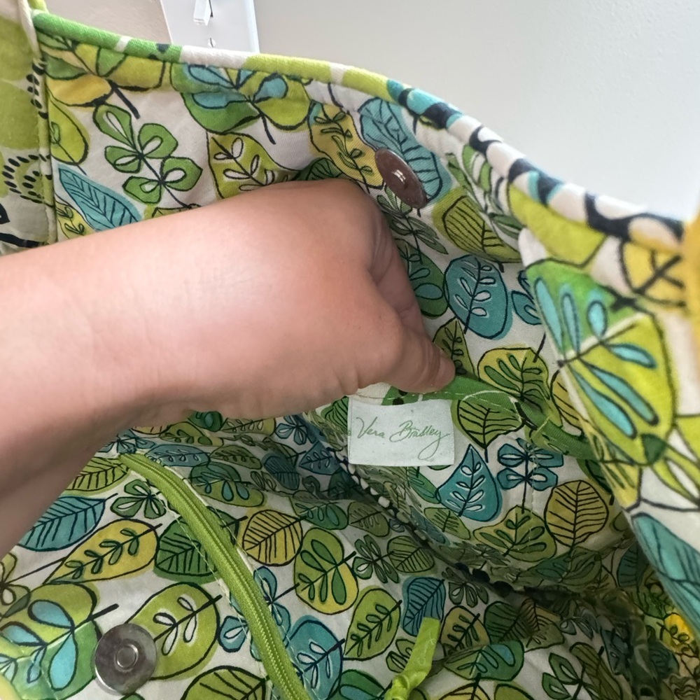 Vera Bradley Quilted Floral Tote Green Blue Vintage Print Shoulder Bag Paisley - Picture 3 of 8